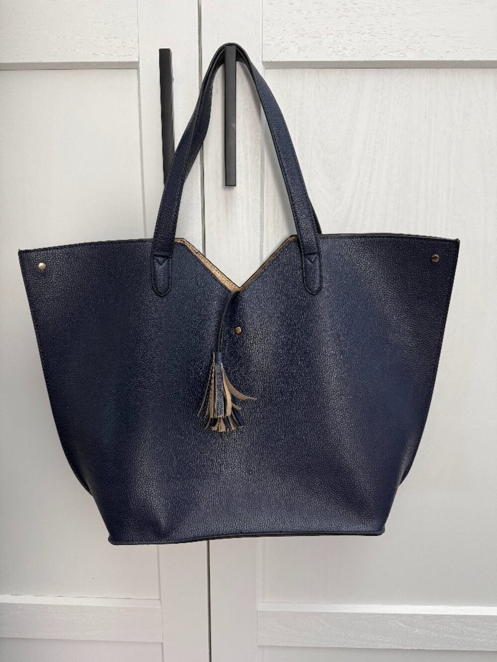 Neiman Marcus Navy Tassel Shoulder Bag
